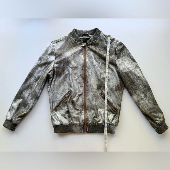 Zara Woman Silver Foiled Metallic Bomber Jacket Size S - Picture 15 of 16